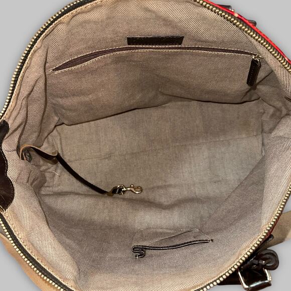 Vintage Dooney & Bourke Red Croc-Embossed Leather Satchel with Canvas Strap - Picture 5 of 6